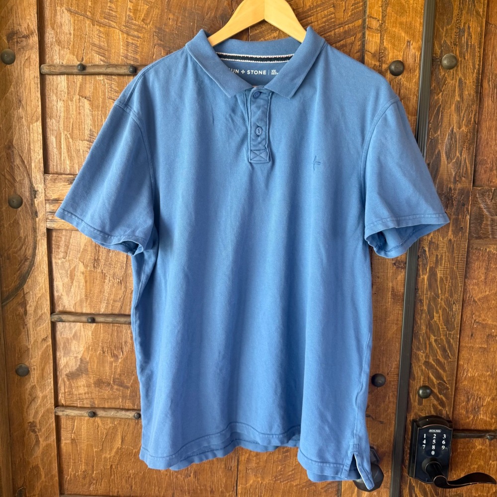 Sun + Stone Polo Shirt Mens XXL Blue Short Sleeve Pique Cotton Classic Casual